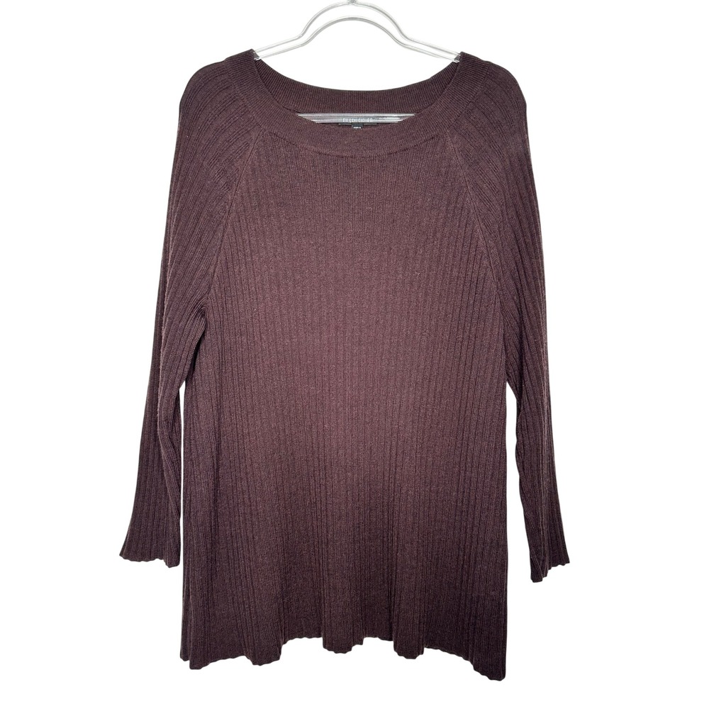 Eileen Fisher Sweater Ribbed Extra Fine Merino Wool Sz XL Brown Raglan Crewneck